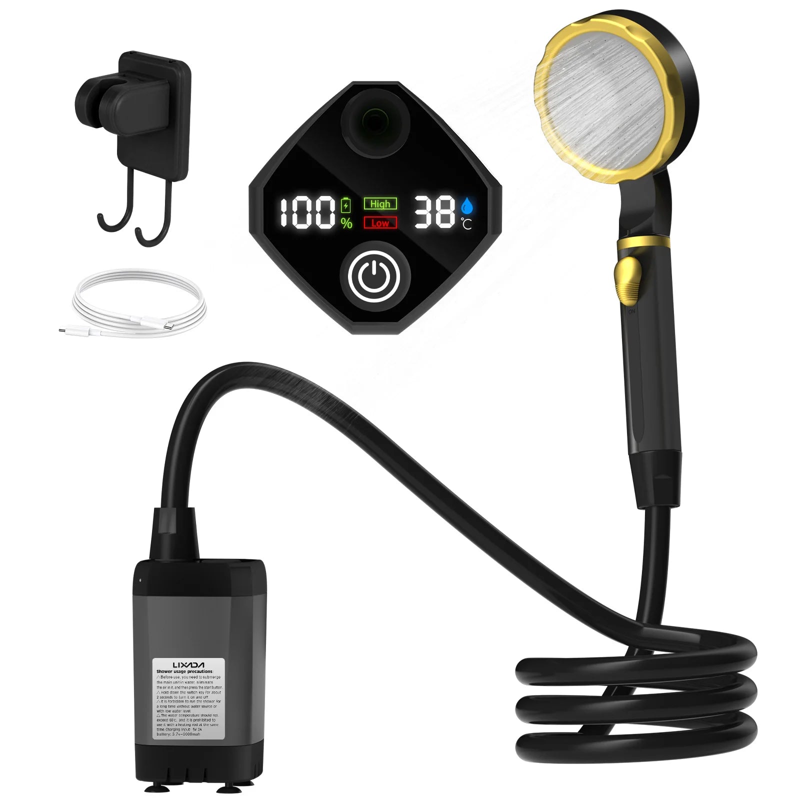 Portable Camping Shower Pump Kit – RV Outdoor Shower with Digital Display & Adjustable Flow